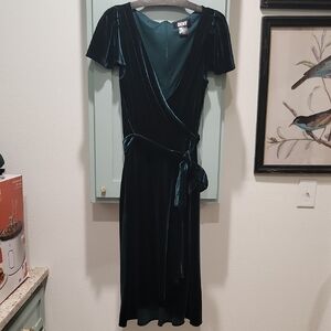 DKNY Velvet Midi Dress in Dark Green